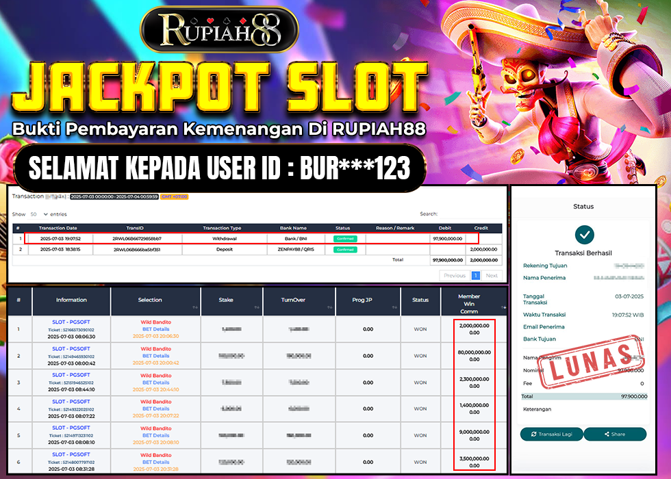 RUPIAH88 JACKPOT SLOT WILD BANDITO Rp.97.900.000,- LUNAS